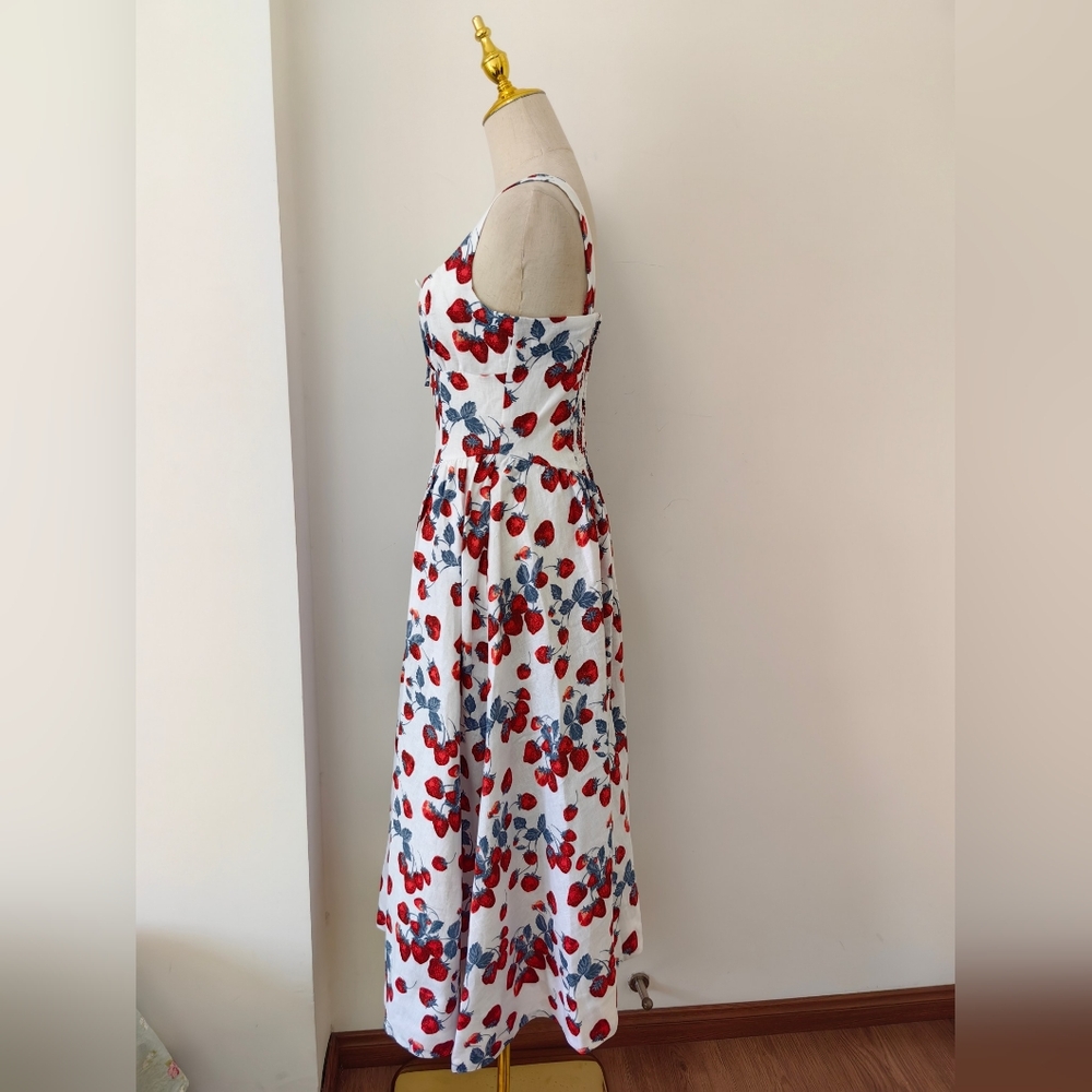 Reformation Balia Linen Dress In Strawberry Jam - Picture 11 of 15